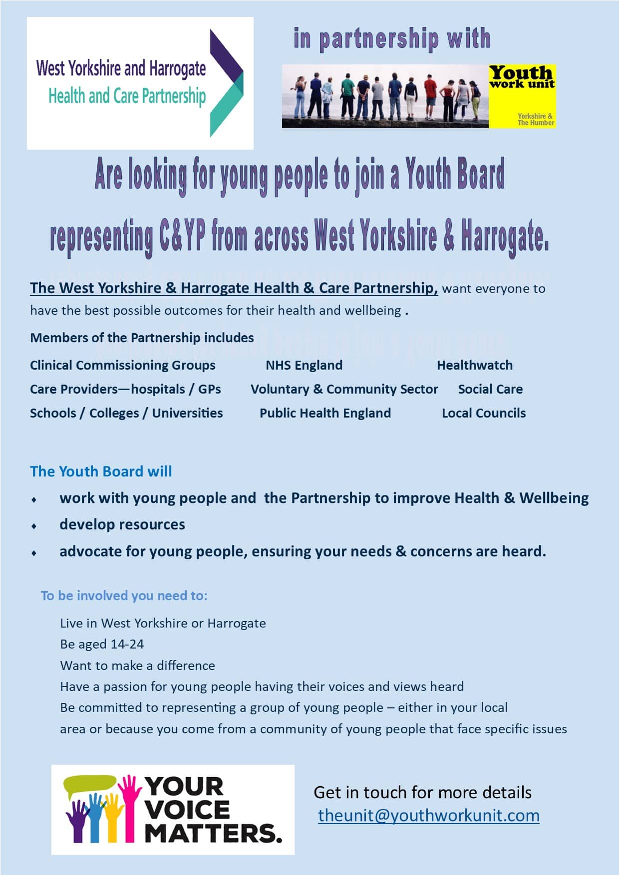 West Yorkshire and Harrogate Health and Care Partnership flier