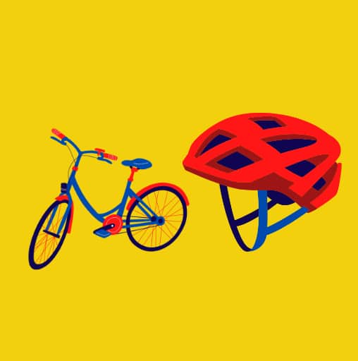 Red and blue bike and helmet