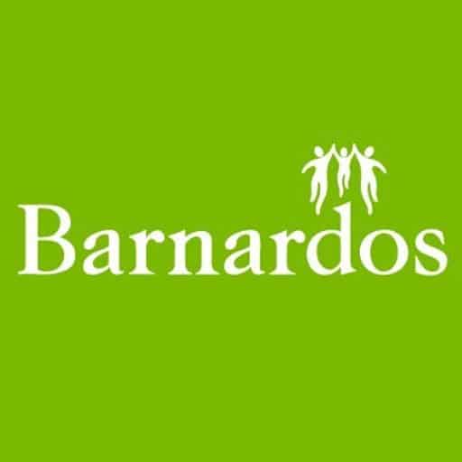 White Barnados logo on bright green background