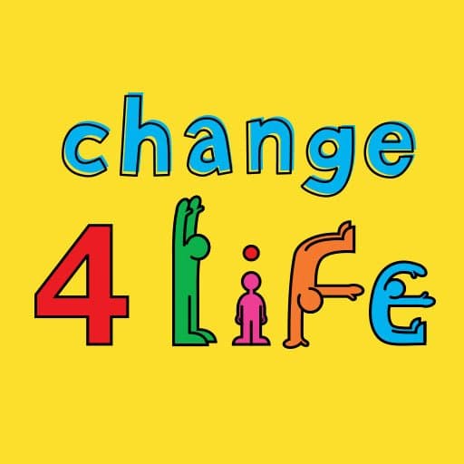 Colourful change 4 life logo on bright yellow background