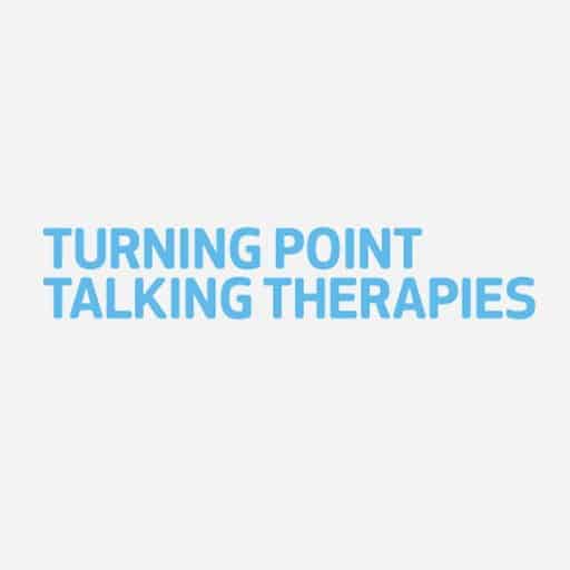 Turning Point Talking Therapies blue text logo on grey background
