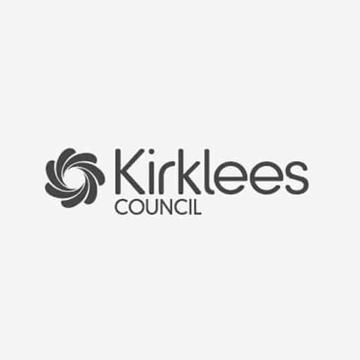 Dark grey Kirklees Council logo on light grey background