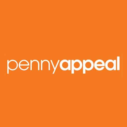 white penny appeal logo on orange background