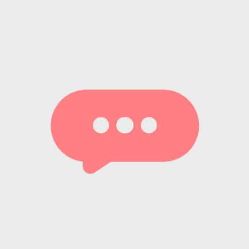 salmon-coloured speech bubble graphic with three dots inside, against light grey background