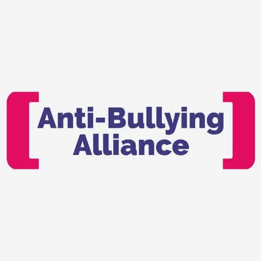 pink and purple anti-bullying alliance logo on light grey background