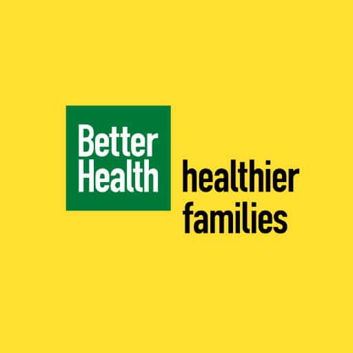 White "Better Health" text in a green square, to the right of "healthier families" in black text, against a yellow background