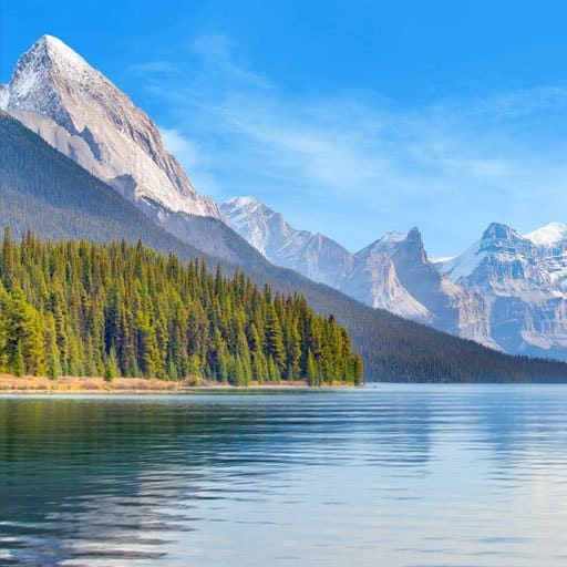 photo of mountains with water and forest