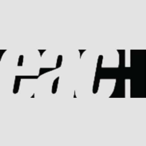 black and grey each text logo against light grey background