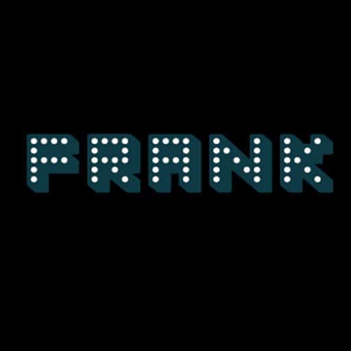 teal and white frank logo against black background