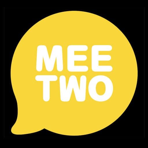 white text saying "Mee Two" in a tellow speech bubble with black background