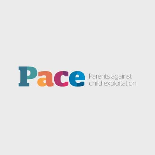 Multicoloured PACE logo against light grey background