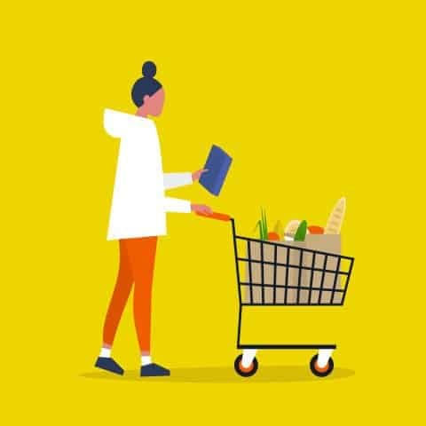 person with hair in bun doing shopping with a trolley.jpg