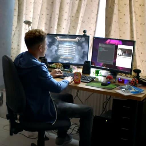 photo of young person sat at computer screens